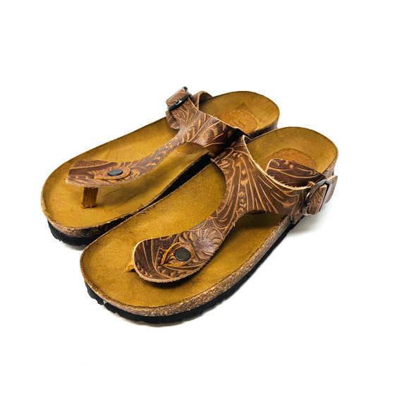 Five Worlds Women’s Size 6 Tooled Leather Comfort Sandals | Western Boho Style - Picture 1 of 14